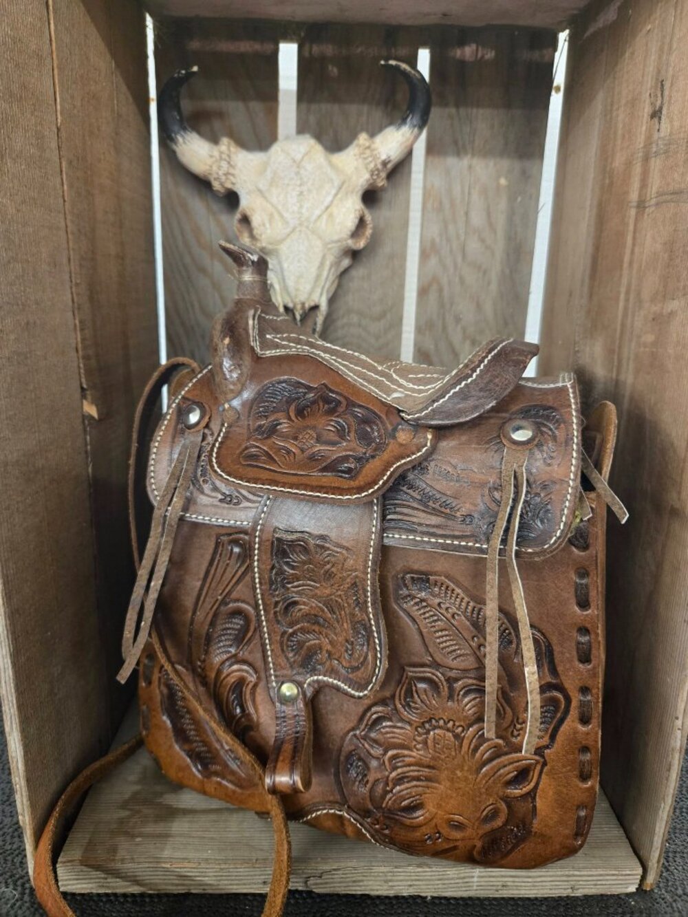 Vintage western leather Saddle Bag Purse Mexico Handcrafted Ladies full size